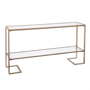 Maklaine Modern Narrow Mirrored Shelf Console in Gold Finish