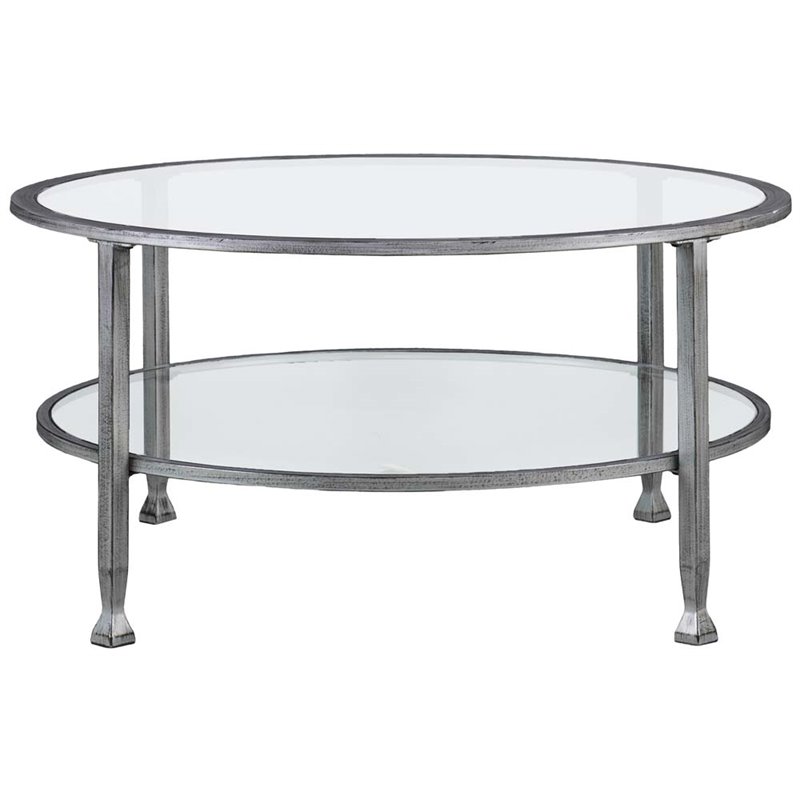 Maklaine Modern Round Glass Top Coffee Table in Silver Finish