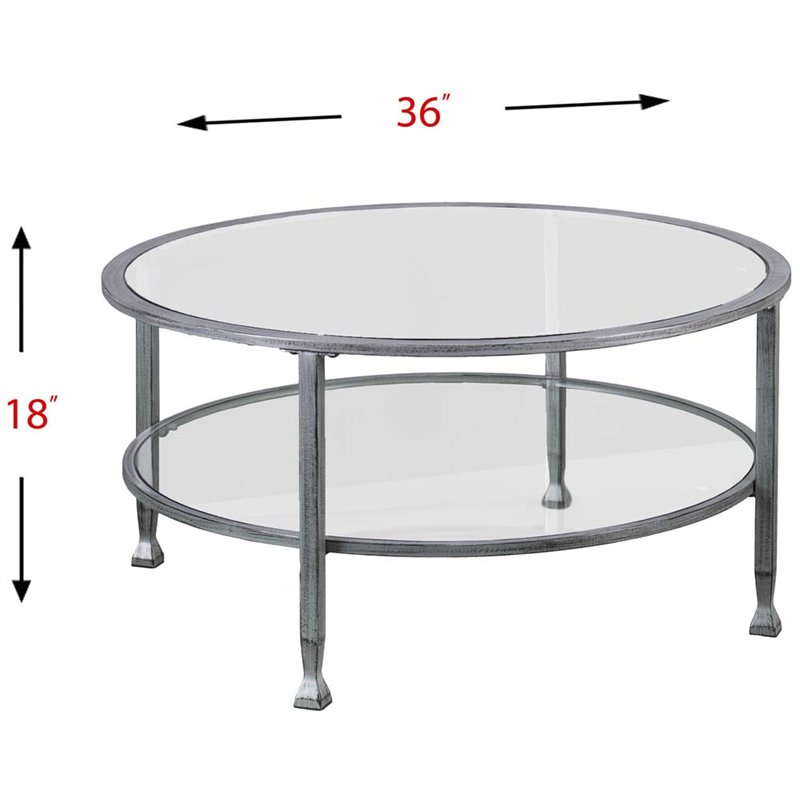Maklaine Modern Round Glass Top Coffee Table in Silver Finish