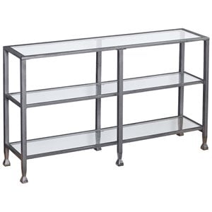 Maklaine Modern 3 Shelf Glass Top Console Table in Silver Finish