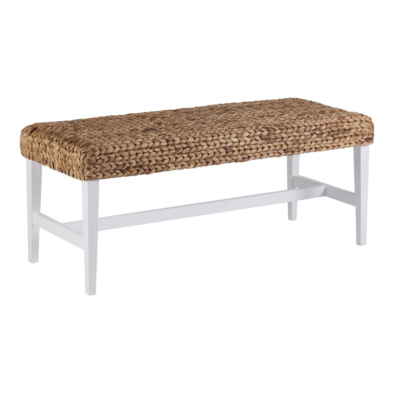 Maklaine Modern Woven Coffee Table Bench White-Natural hyacinth