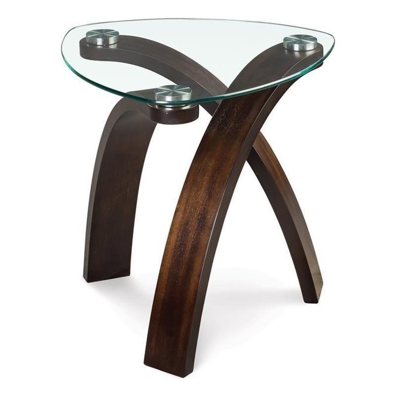 Maklaine Modern / Contemporary Oval Glass Top End Table in Hazelnut