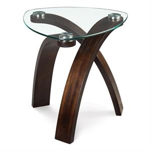 Maklaine Modern / Contemporary Oval Glass Top End Table in Hazelnut