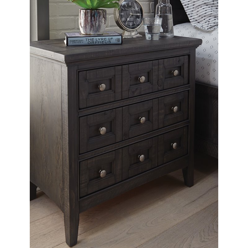 Maklaine Modern Relaxed Traditional Graphite 3 Drawer Nightstand