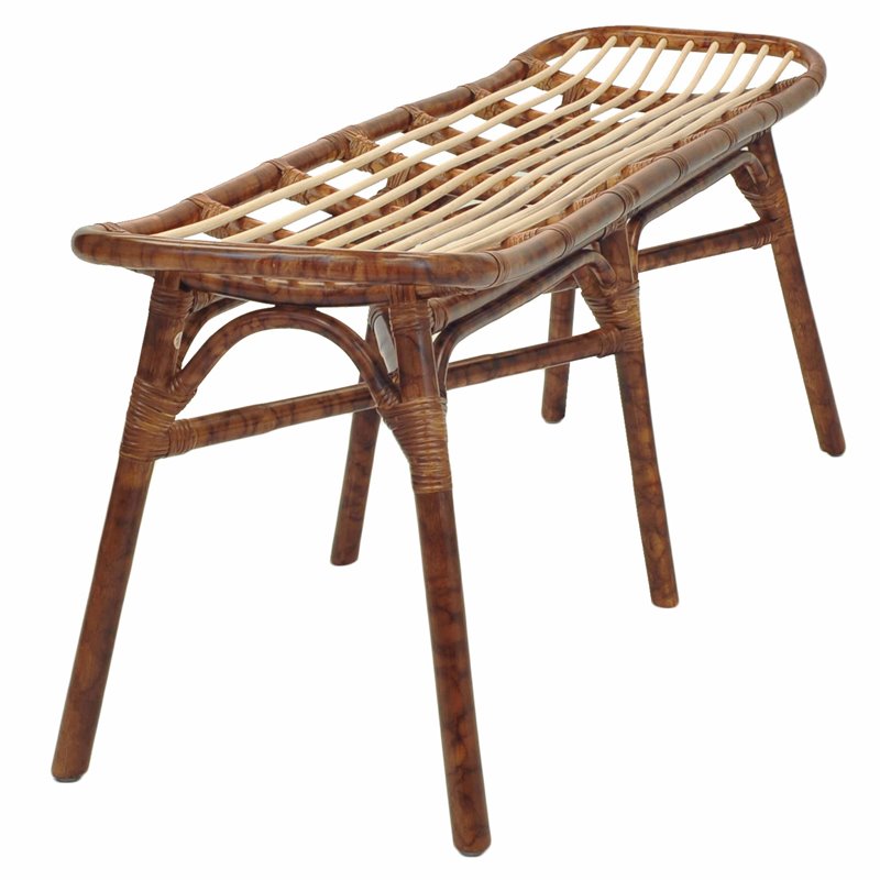 Maklaine Modern Rattan Bench with Curving Seat in Marble Brown