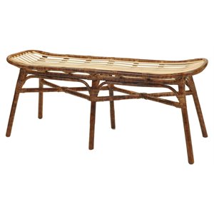 maklaine modern rattan bench with curving seat in marble brown