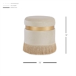 Maklaine Round Contemporary Velvet Storage Ottoman in Serene Cream/Gold