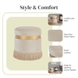 Maklaine Round Contemporary Velvet Storage Ottoman in Serene Cream/Gold