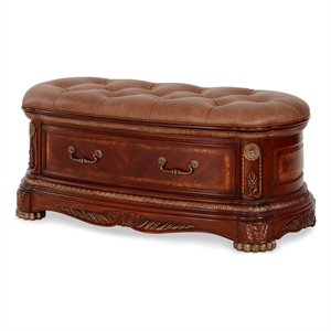 Maklaine 23.5&quot Traditional Wood Bedside Bench in Honey Walnut