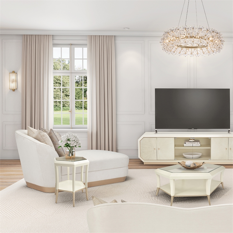 Maklaine Contemporary Fabric & Engineered Wood Chaise Lounger in Icicle Ivory