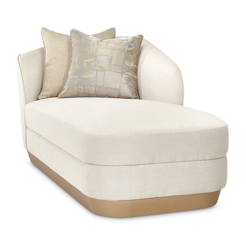Maklaine Contemporary Fabric & Engineered Wood Chaise Lounger in Icicle Ivory