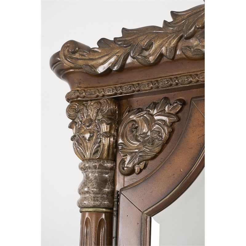 Maklaine Wood Floor Mirror with Storage - Classic Chestnut