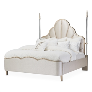 Maklaine Queen Scalloped Poster Bed - Porcelain/Chardonnay
