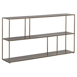 Maklaine 60&quot Rectangular Modern Metal Large Low Bookcase in Antique Brass