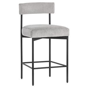Maklaine Fabric Bar Stool Chair in Stone With Square Seat & Footrest & Backrest
