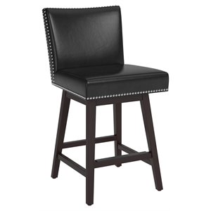 Maklaine Vintage 25.5&quot Modern Faux Leather Swivel Counter Stool in Coal Black