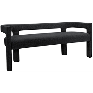 Maklaine Contemporary Rounded Back Black Boucle Fabric Bench