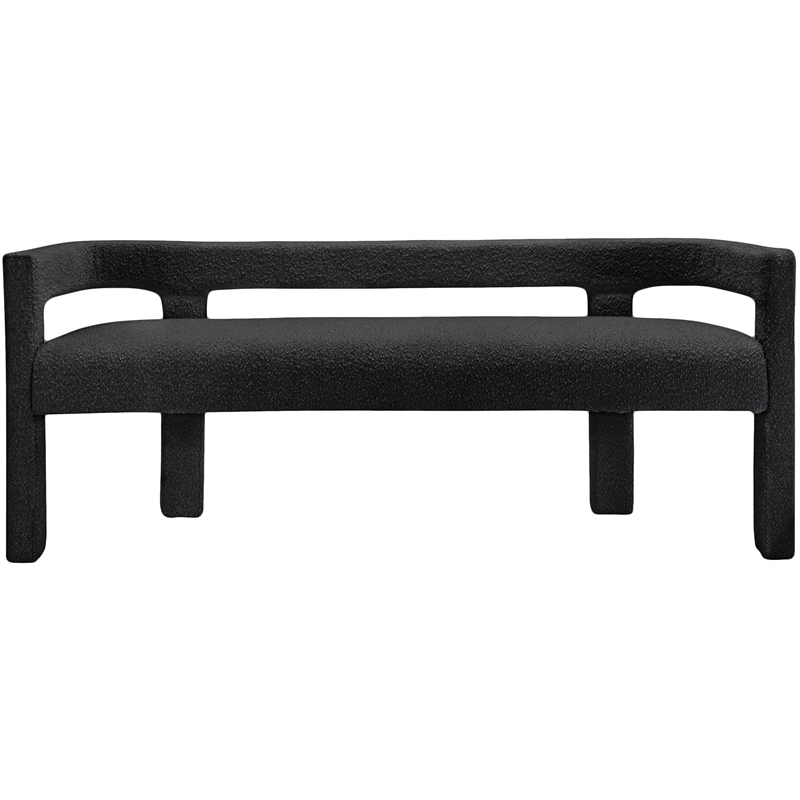 Maklaine Contemporary Rounded Back Black Boucle Fabric Bench