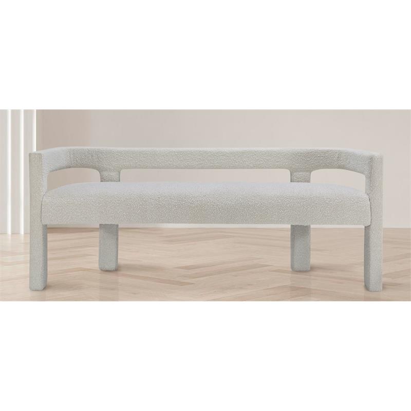 Maklaine Contemporary Rounded Back Cream Boucle Fabric Bench