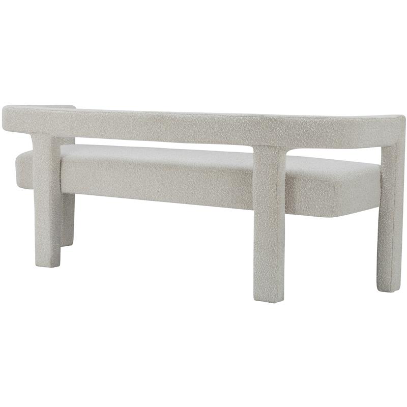 Maklaine Contemporary Rounded Back Cream Boucle Fabric Bench