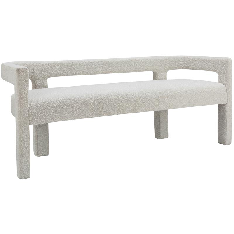 Maklaine Contemporary Rounded Back Cream Boucle Fabric Bench