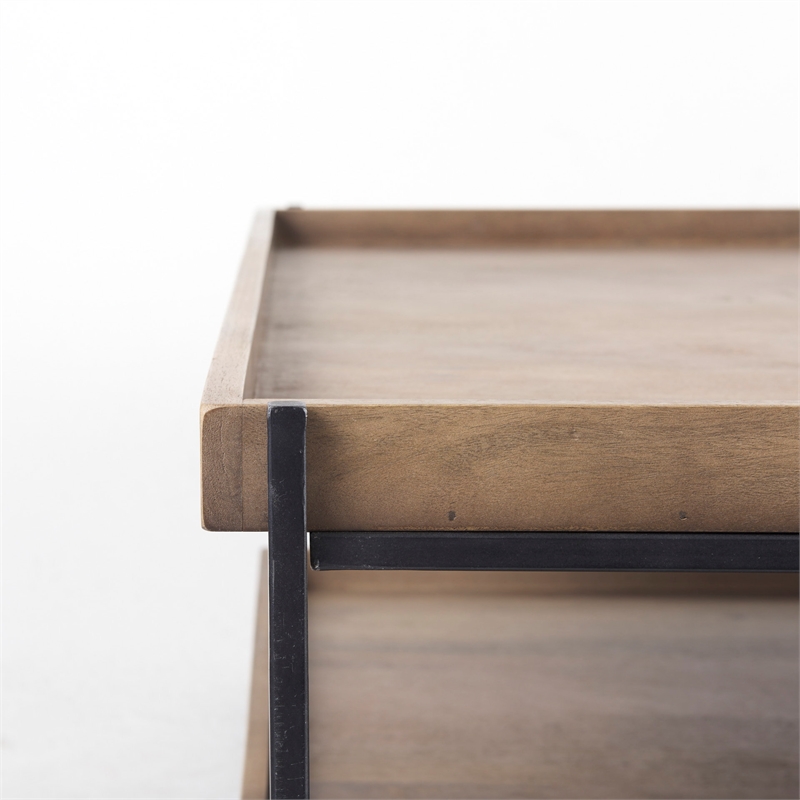 Maklaine 48x46 Rectangular Brown Wood Top Black Coffee Table (Set of 2)
