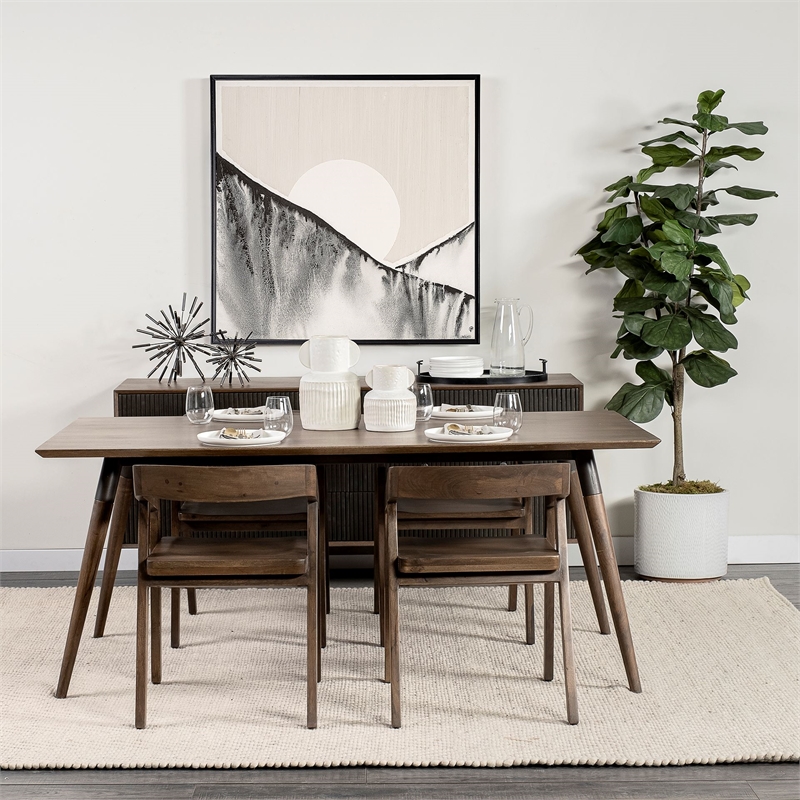 Maklaine Solid Wood and Metal Rectangular Dining Table in Brown