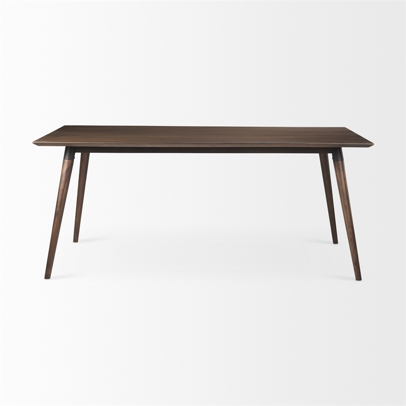 Maklaine Solid Wood and Metal Rectangular Dining Table in Brown