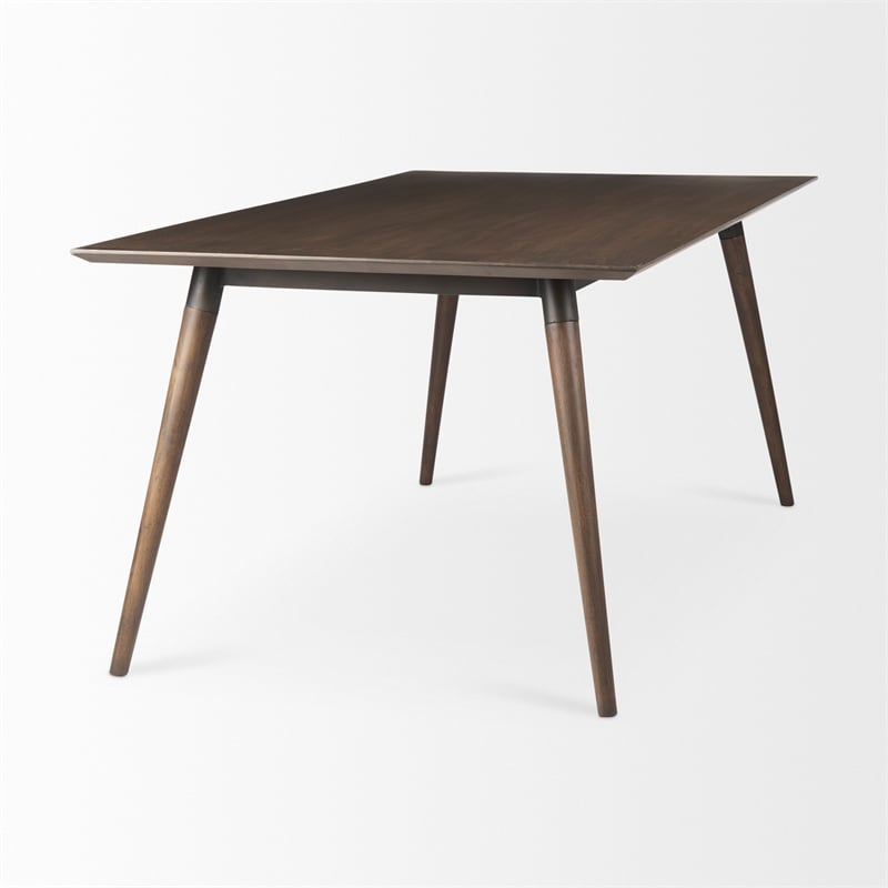 Maklaine Solid Wood and Metal Rectangular Dining Table in Brown