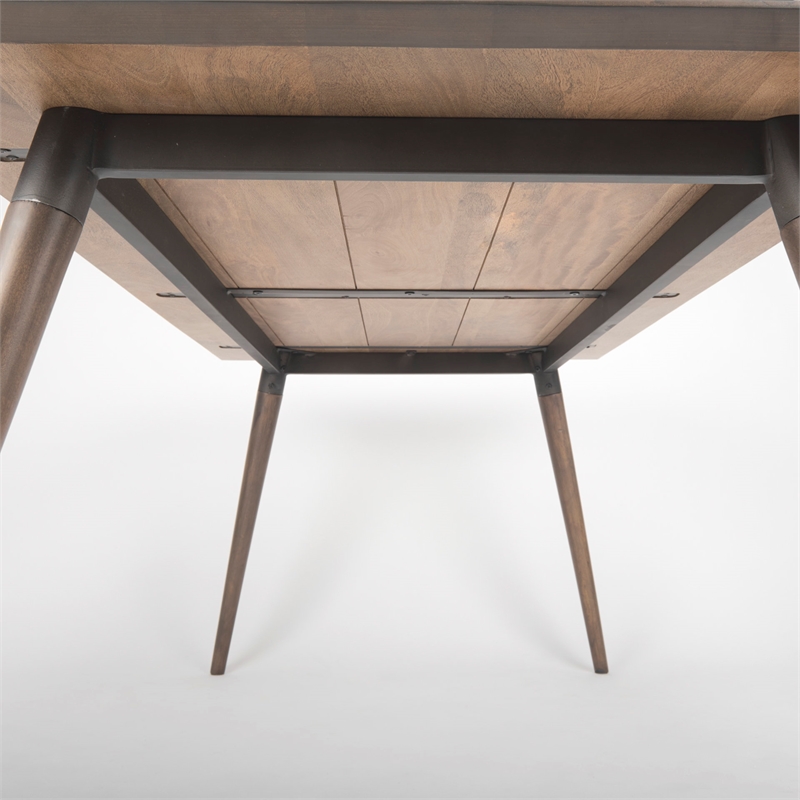 Maklaine Solid Wood and Metal Rectangular Dining Table in Brown