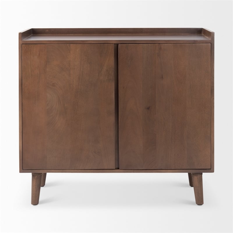 Maklaine Solid Wood 2-Door Tray Top Accent Cabinet in Medium Brown