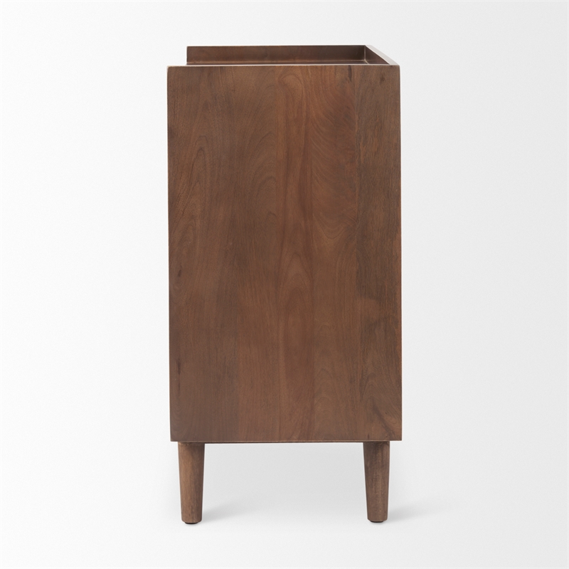 Maklaine Solid Wood 2-Door Tray Top Accent Cabinet in Medium Brown