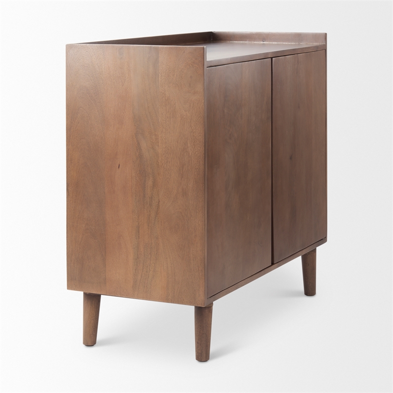 Maklaine Solid Wood 2-Door Tray Top Accent Cabinet in Medium Brown