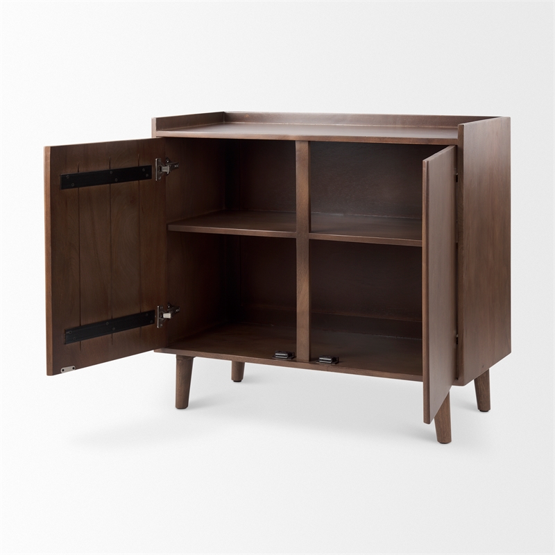 Maklaine Solid Wood 2-Door Tray Top Accent Cabinet in Medium Brown