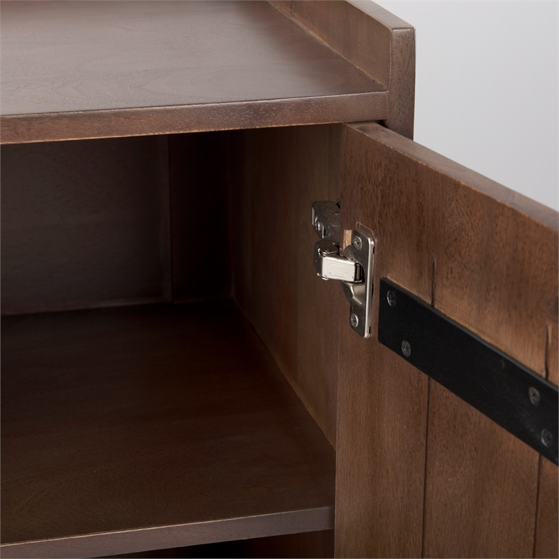 Maklaine Solid Wood 2-Door Tray Top Accent Cabinet in Medium Brown