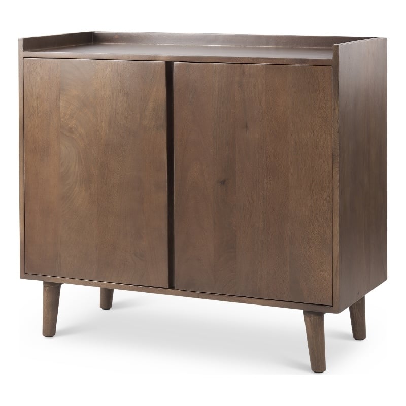Maklaine Solid Wood 2-Door Tray Top Accent Cabinet in Medium Brown