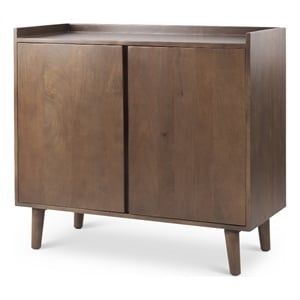 Maklaine Solid Wood 2-Door Tray Top Accent Cabinet in Medium Brown
