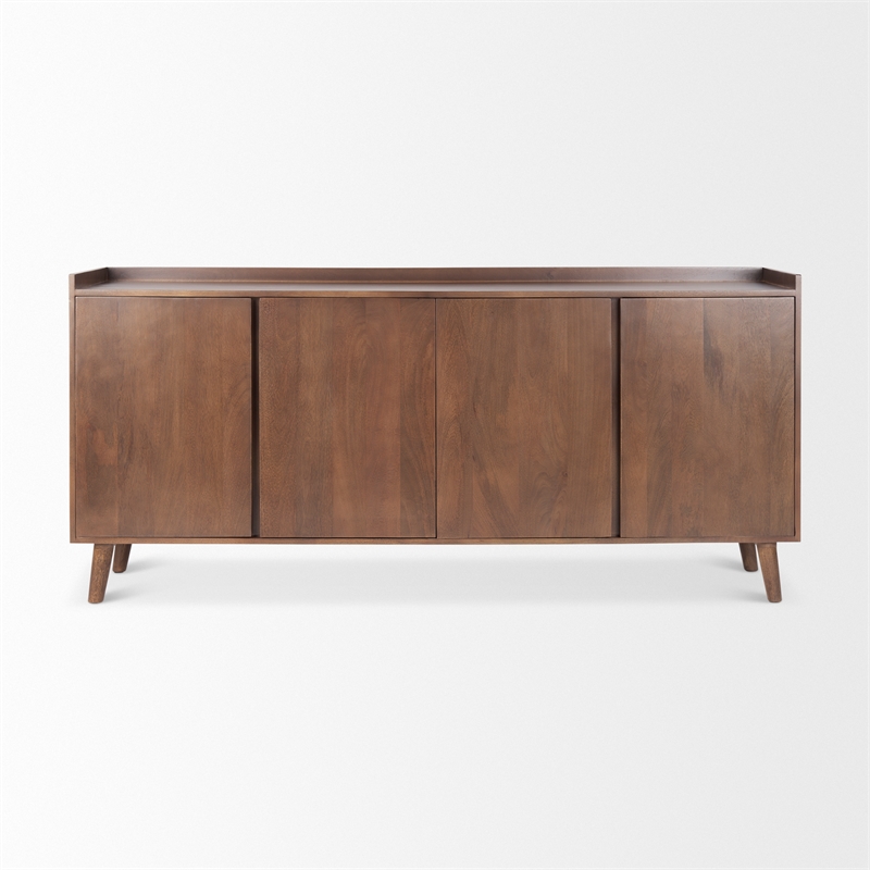 Maklaine 70.75L x 16W x 32H Medium Brown Wood 4 Door Tray Top Sideboard