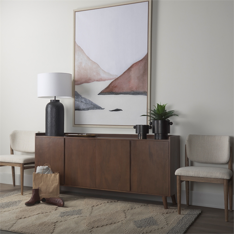 Maklaine 70.75L x 16W x 32H Medium Brown Wood 4 Door Tray Top Sideboard