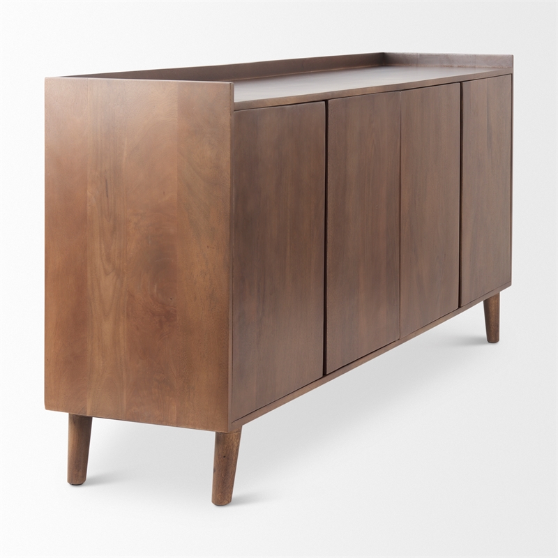 Maklaine 70.75L x 16W x 32H Medium Brown Wood 4 Door Tray Top Sideboard
