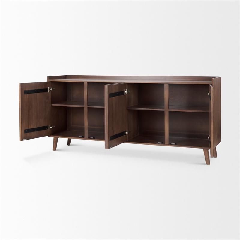 Maklaine 70.75L x 16W x 32H Medium Brown Wood 4 Door Tray Top Sideboard
