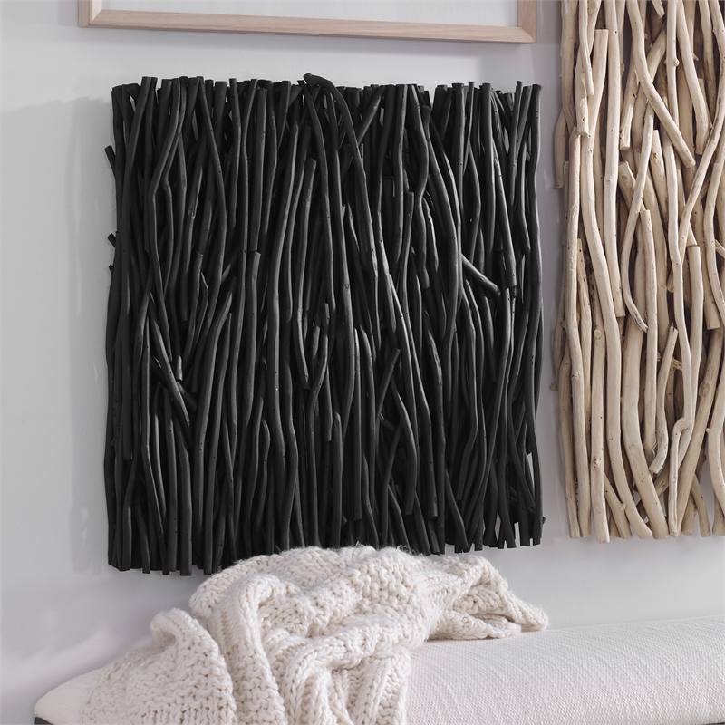 Maklaine Square Transitional Wood Wall Decor in Black Finish