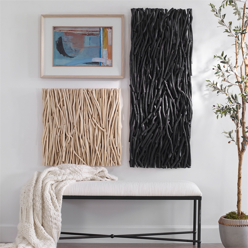 Maklaine Square Transitional Wood Wall Decor in Natural Finish