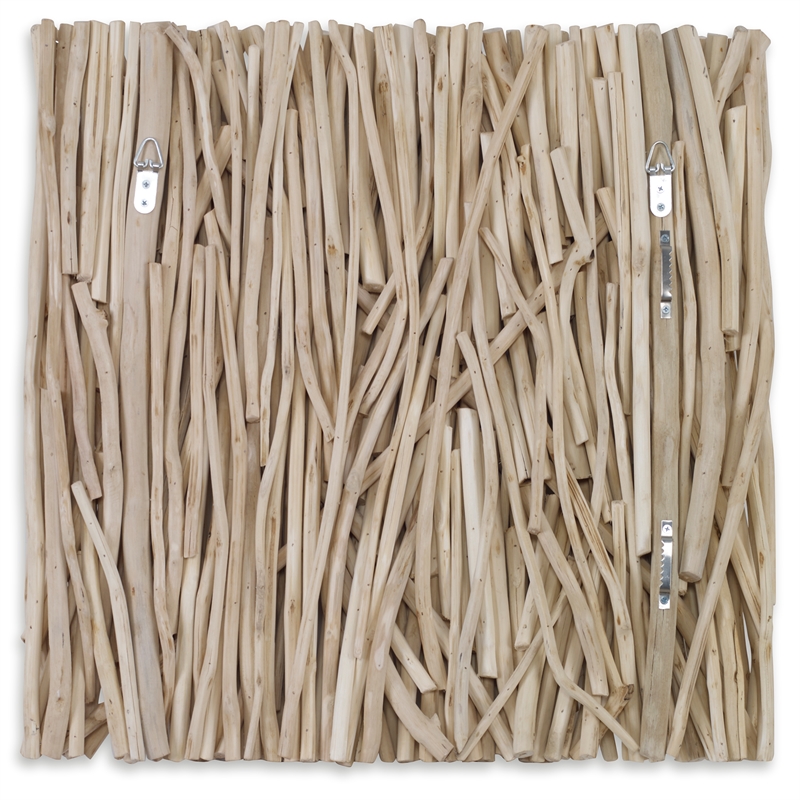 Maklaine Square Transitional Wood Wall Decor in Natural Finish