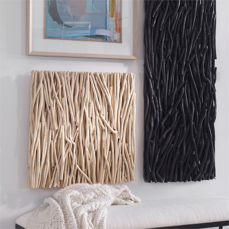 Maklaine Square Transitional Wood Wall Decor in Natural Finish