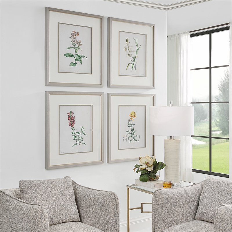 Maklaine Wood & Fabric Framed Prints in Gray/Ivory (Set of 4)
