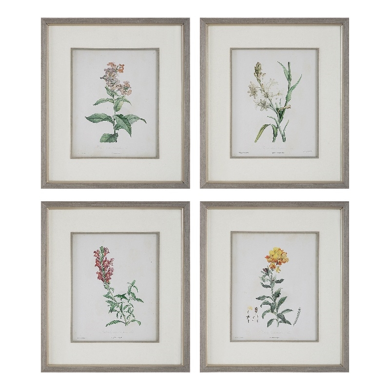 Maklaine Wood & Fabric Framed Prints in Gray/Ivory (Set of 4)