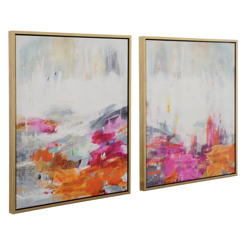 Maklaine Canvas Fabric Abstract Arts in Multi-Color (Set of 2)