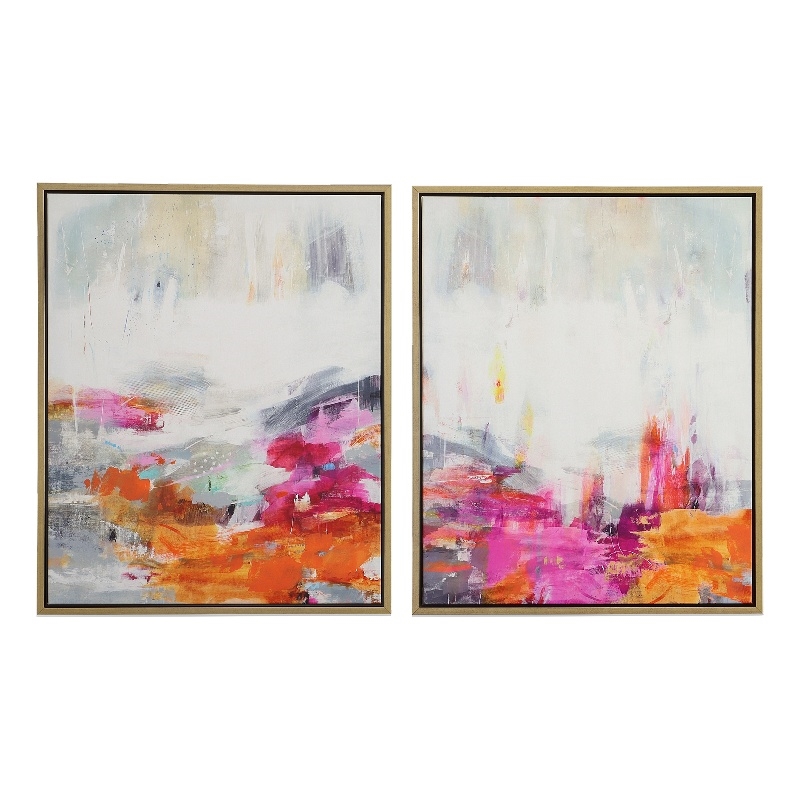 Maklaine Canvas Fabric Abstract Arts in Multi-Color (Set of 2)