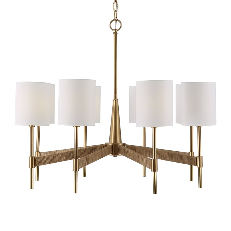 Maklaine 8-Light Steel Metal & Fabric Chandelier in Brass/White